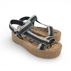 Sam Edelman Platform Espadrille Sandals Women 6 Black White Boho Coastal Chic